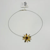 Elizabeth Necklace in Dark Beige and Shiny Yellow with a Brown Center