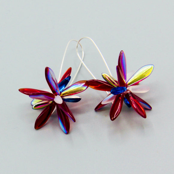 Eileen Earrings in Shiny Red with White and Blue Center