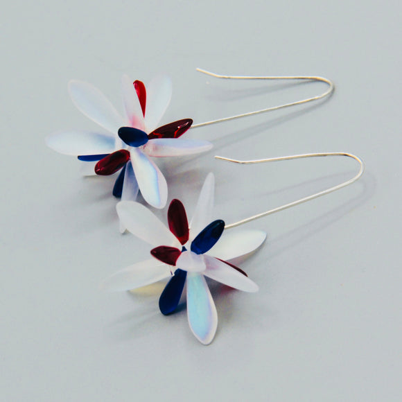 Natalie Earrings in White Matte Luster with Red and Blue