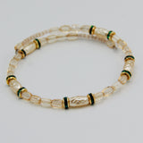 Whitney Bracelet in Creme with Pearls and Green Crystal Rhinestones
