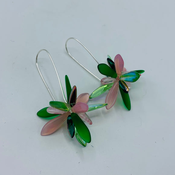Eileen Earrings in Green, Pink, and More Green
