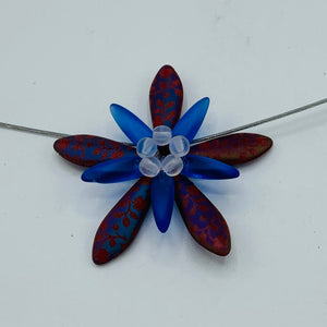 Elizabeth Necklace in Laser Etched Blue and Red with White Center