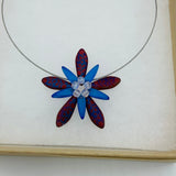 Elizabeth Necklace in Laser Etched Blue and Red with White Center