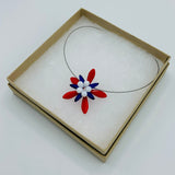 Elizabeth Necklace in Blue and Red with White Center