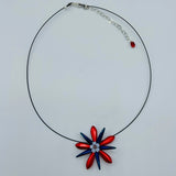 Elizabeth Necklace in Pearly Red, Shiny Blue, and White Center