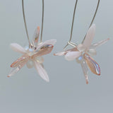 Shelalee Eileen Earrings Crystal Pink Laser Edged Czech Glass Beads Sterling Silver