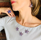 Shelalee Wendy Ring in Purple Brown Blue Czech Glass Beads