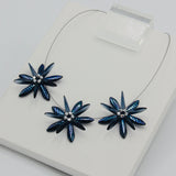 Anna Necklace in Metallic Navy Blue with Silver Accents