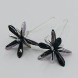 Shelalee Natalie Earrings Black Stone Grey Silver Touch Purple Czech Glass Beads