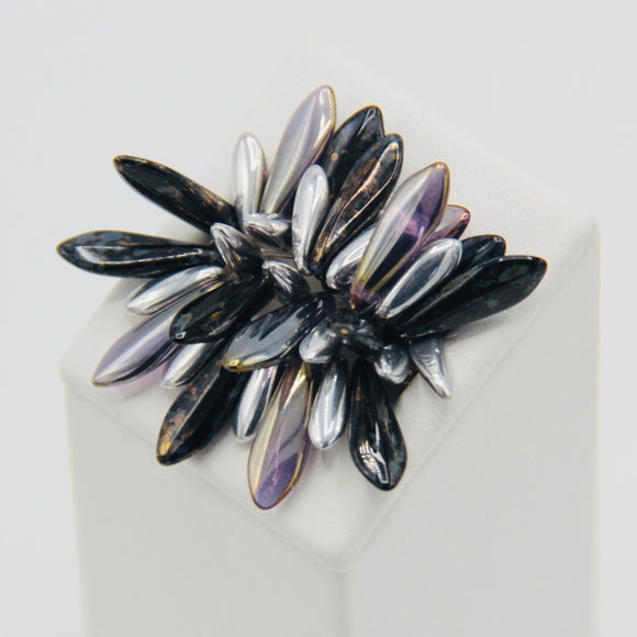 Shelalee Wendy Ring Black Stone Grey Silver Touch Purple Czech Glass Beads