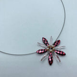 Elizabeth Necklace in Pink Metallic Crosshatch with Pearls