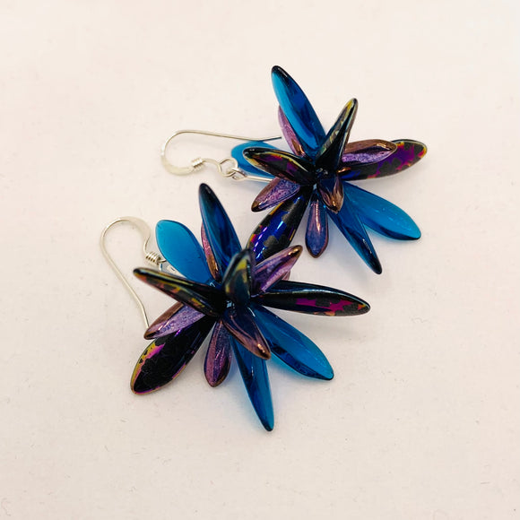 Emma Earrings in Metallic Laser-Etched Black and Blue