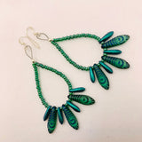 Amanda Earrings in Green with Laser Etched Peacock Design