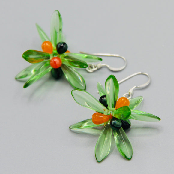 Emma Earrings in Green with Orange Accents