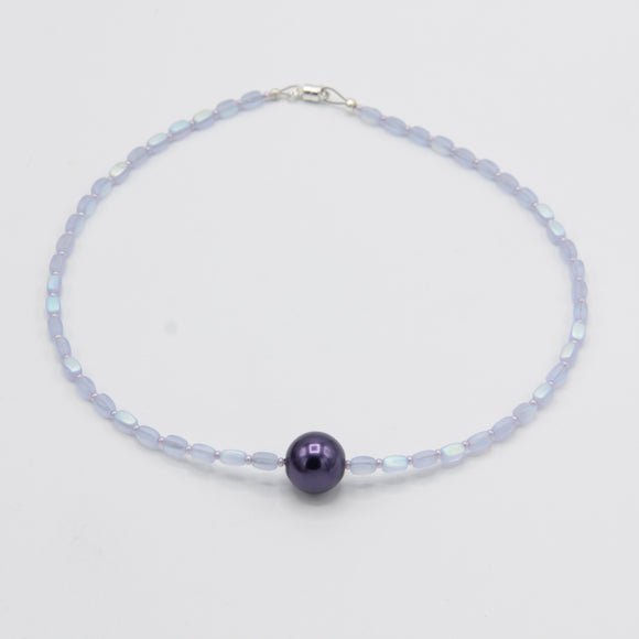 Nora Necklace in Matte Light Periwinkle with Large Pearl