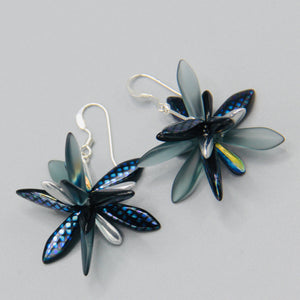 Emma Earrings in Metallic Blue with Silver Accent