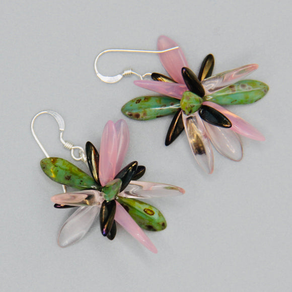 Emma Earrings in Pink and Green with Bronze Accents