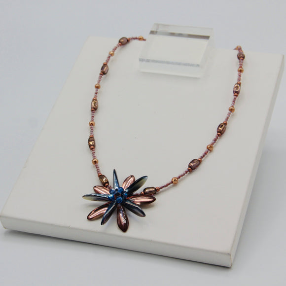 Elizabeth Beaded Necklace in Rose Gold with Smokey Blue
