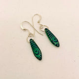 Jane Earrings in Green with Laser Etched Peacock Design