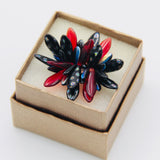 Wendy Ring in Black and Red with Blue Metallic Polka Dots