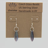 Shelalee Jane Earrings Blue Purple Laser Etched Czech Glass Beads Sterling Silver