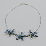 Anna Necklace in Black Metallic Silver with Light Blue