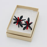 Natalie Earrings in Black Metallic Spots with Red Accents
