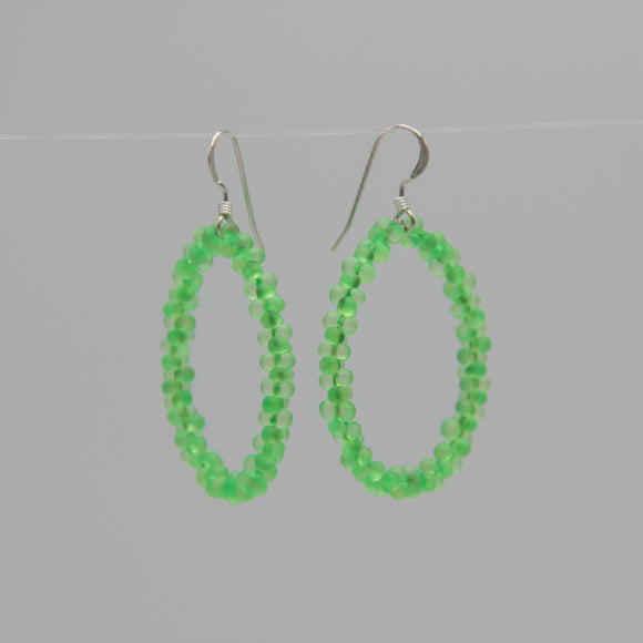 Shelalee Hannah Earrings Hoop Green Czech Glass Beads Sterling Silver