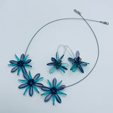 Shelalee Eileen Earrings Blue Aqua Czech Glass Beads Sterling Silver