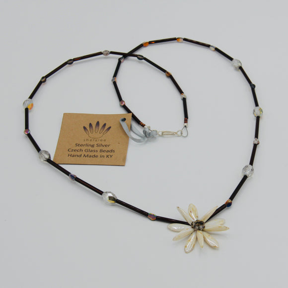 Elizabeth Beaded Necklace in Off-White with Brown
