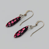 Jane Earrings in Metallic Pink and Black Crosshatch