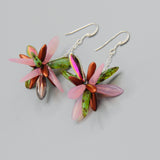 Laura Earrings in Green and Pink with Copper Accents