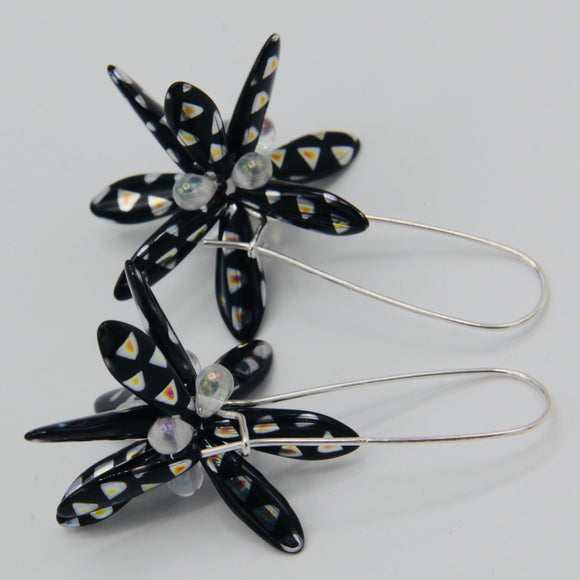 Eileen Earrings in Metallic Black with Crystal Drops