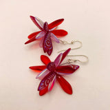 Emma Earrings in Red with Laser Finish Peacock Design
