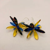 Eileen Earrings in Metallic Laser-Etched Black with Honey Yellow and Blue
