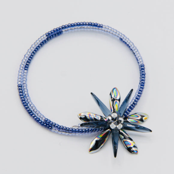 Zoe Beaded Bracelet in Metallic Black, Silver and Blue