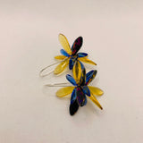 Eileen Earrings in Metallic Laser-Etched Black with Honey Yellow and Blue