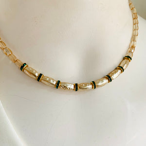 Nora Necklace in Gold with Green Rhinestones