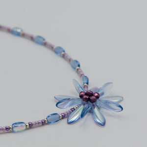 Elizabeth Beaded Necklace in Shiny Light Blue and Lavender