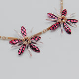 Anna Beaded Necklace with Pink Metallic Crosshatch with Pearls