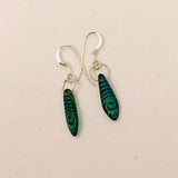 Jane Earrings in Green with Laser Etched Peacock Design