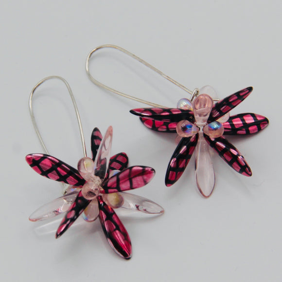 Eileen Earrings in Pink with Black Crosshatching