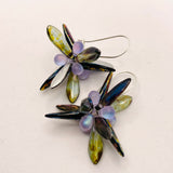 Eileen Earrings in Laser-Etched Black with Forest Greens, Blues and Purples
