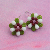 Dahlia Earrings In Spring Green and Deep Red