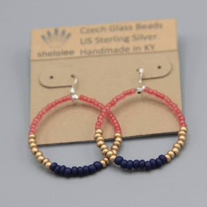 Hannah Earrings Petite in Matte Pink, Navy Blue and Gold