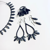 Amanda Earrings Beaded in Metallic Black and Silver Polka Dot