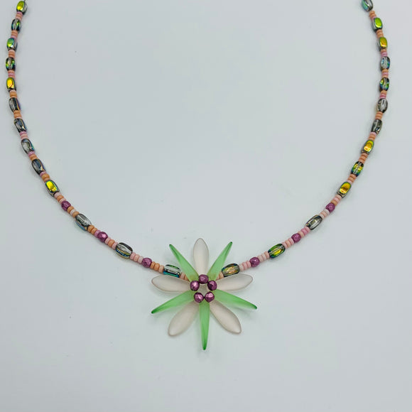 Elizabeth Beaded Necklace in Matte Pink, Spring Green and Levander