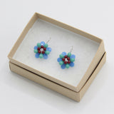 Dahlia Earrings In Blue, Green and Deep Red
