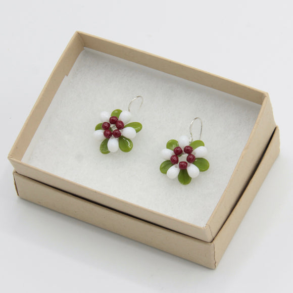 Dahlia Earrings In Spring Green and Deep Red