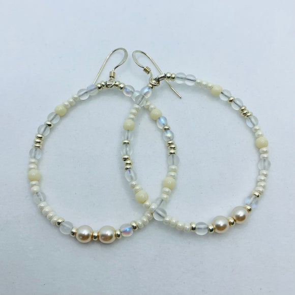 Hannah Boho Earrings in White and Pearl